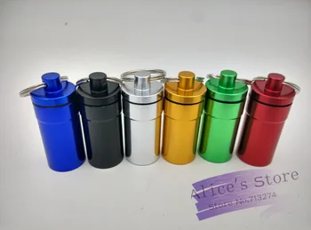 

Waterproof Aluminum Medicine Pill Box Case Bottle Cache Drug Holder Keychain Container 51*22mm Fast Shipping 5pcs/lots