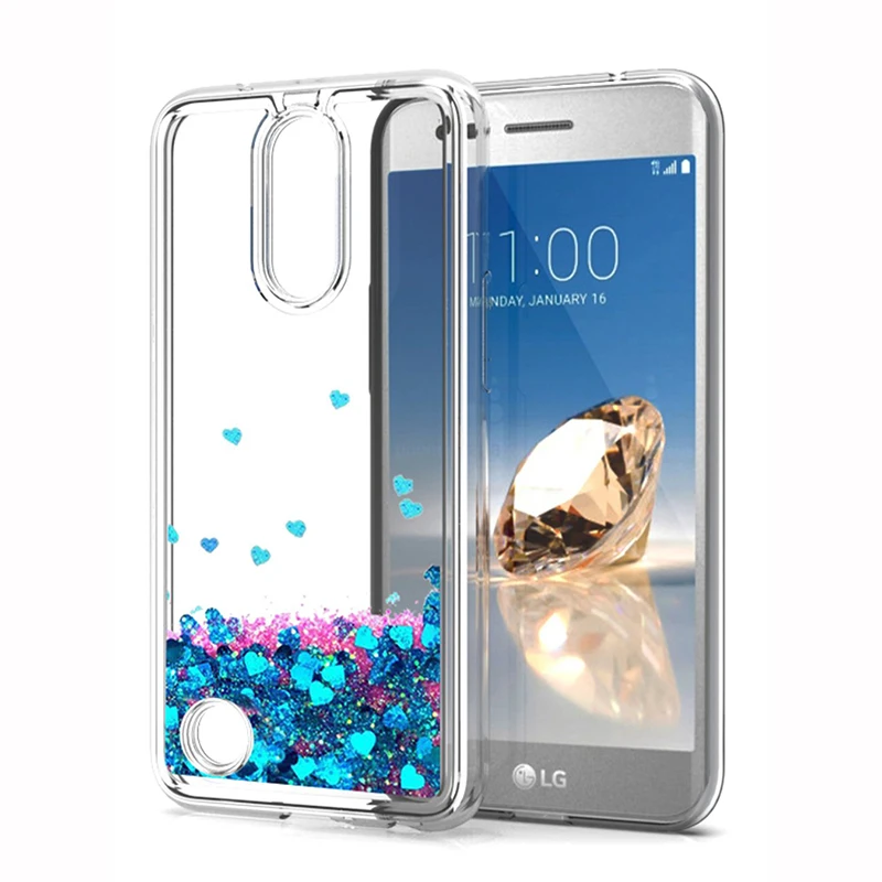 

Double Layer Design Bling Flowing Liquid Glitter Sparkle Water fall PC+Soft TPU Clear Case for LG K20 Plus Quicksand Phone Case