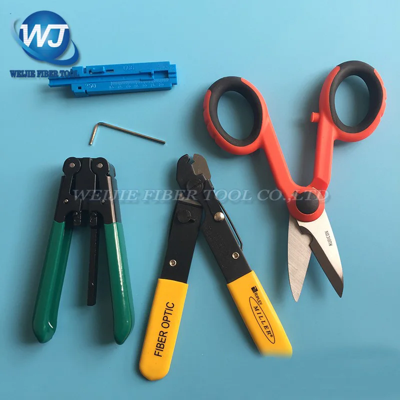 

5 PCS MILLER F0103 Fiber stripping pliers+RUBICON RCZ-527 Kevlar scissors+FTTH Outdoor cable strippers+Fiber optic fixed length