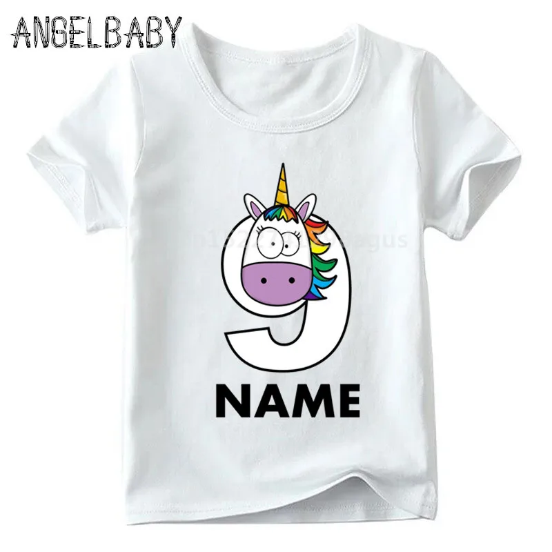 Boys/Girls Happy Birthday Rainbow Unicorn Number 1-9 Print T shirt Children Funny Gift Clothes Kids Cartoon Baby T shirt,ooo5239