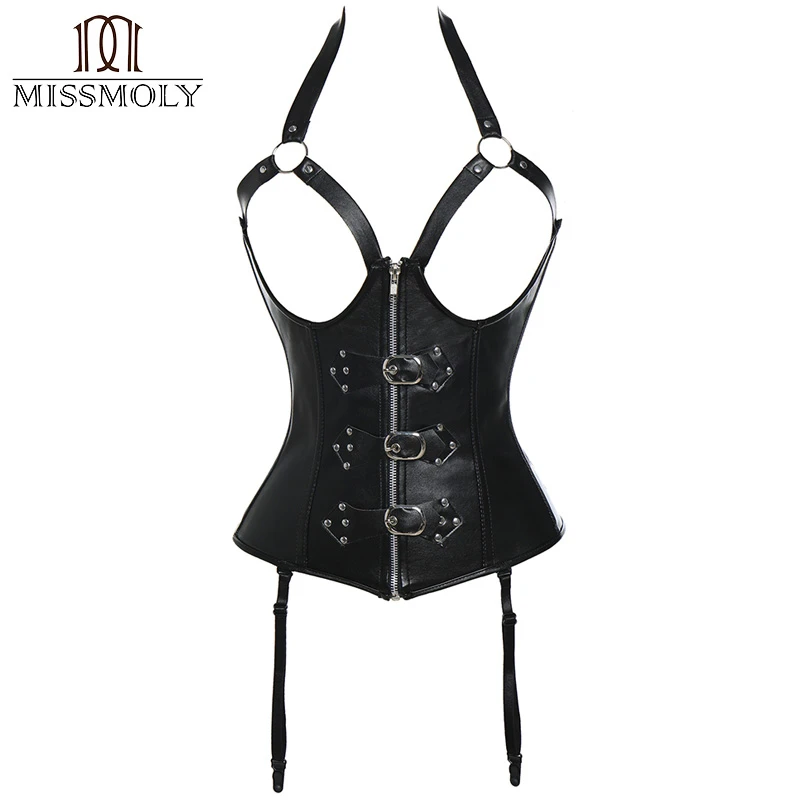 Miss Moly Corset Gothic Faux leather Steel Boned Women Tummy Lingerie Tops Plus Size Dress Corsets|Bustiers & Corsets| -
