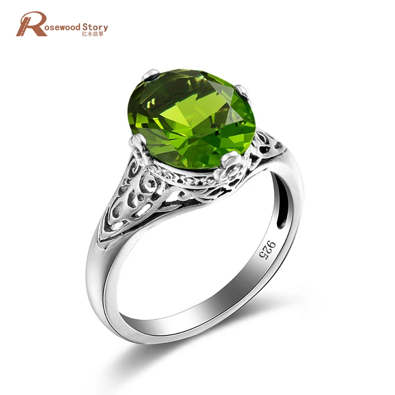

High Quality 925 Sterling Silver Jewelry Created Peridot Skull Ring Green Stone Rings for Women Vintage Accessories Wholesale