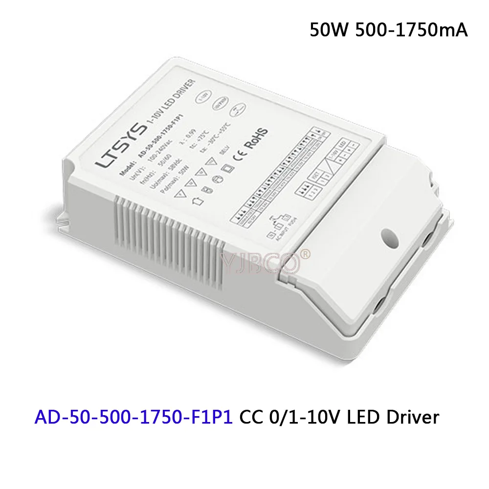 

0/1-10V led dimming driver;AD-50-500-1750-F1P1;AC100-277V input; 10-54VDC output 50W 500-1750mA CC 0/1-10V LED Driver