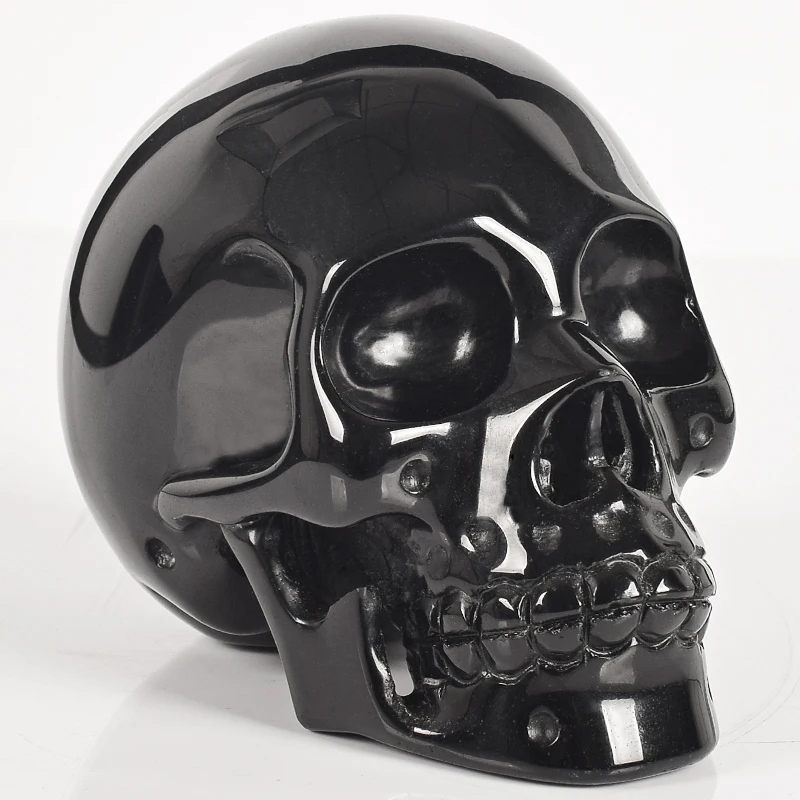 

4 Inch Natural black obsidian Skull Handmade human head statue Gemstone Carving Crystal Healing Reiki ornament art collectible