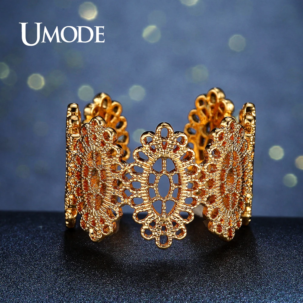 

UMODE Trendy Oval Flower Cocktail Ring for Women Gold Color Party Jewelry Open Finger Ring Anel Feminino Bijoux Hot Gift UR0384A