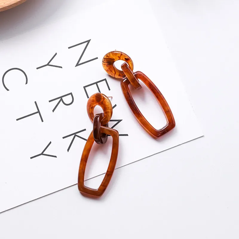 

New Acrylic Hollow Round Circle Square Chain Personality Drop Earrings for Women Geometric Boucle D'oreille Jewelry EC1033
