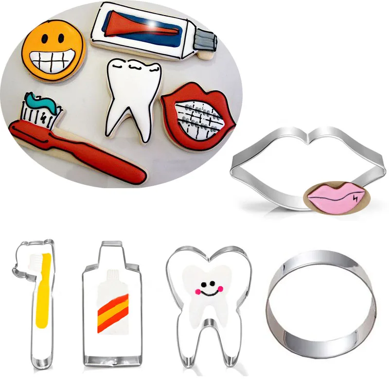 

1pcs patisserie reposteria Tooth Toothpaste Toothbrush Lip Mold Metal Cookie Cutter Fondant Cake Tool Biscuit Mould Pastry Shop