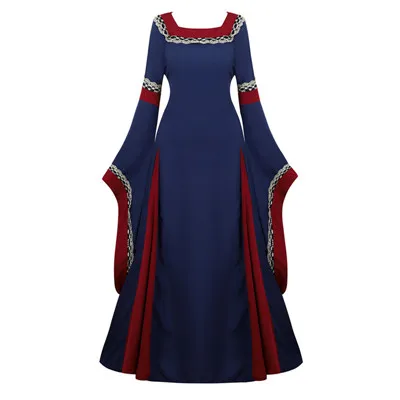 Костюм эпохи Возрождения женское средневековое платье Винтаж Ретро-платье loor длина ирландские Длинные платья Хэллоуин Косплей костюмы - Цвет: Тёмно-синий
