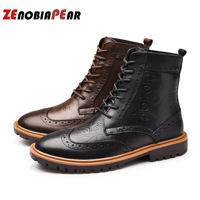 

2019 High quality Split Leather Men Boots Dr Boots shoes High Top Motorcycle Autumn Winter shoes man snow Boots