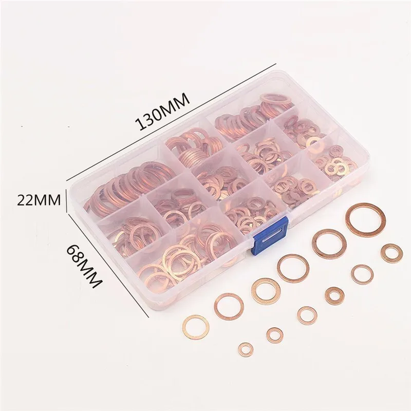 280pcs/Set Copper Flat Washer Plain Washers With Box Fitting for Screws Bolts Fasteners 12 Sizes Metal O-Rings Plumbing Gaskets