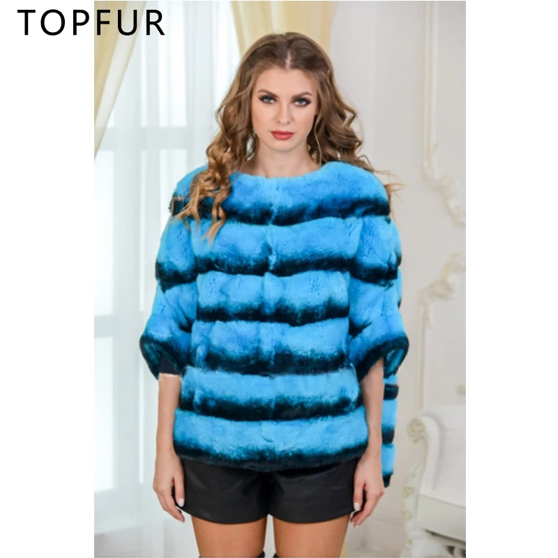

TOPFUR 2018 Women's Autumn and Winter Natural Short Loose Mink Real Fur Coat Female Rabbit Fur Coat Bat sleeved Fur Jacket