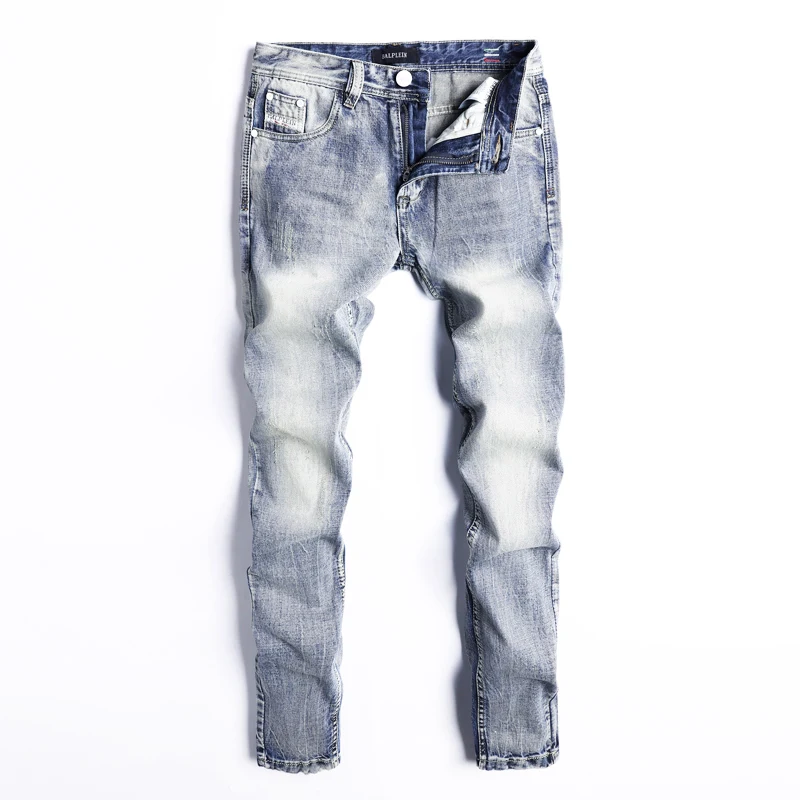 Fashion Men Jeans Light Blue Color Slim Fit 100 Cotton Ripped Jeans For Men Denim Pants 1