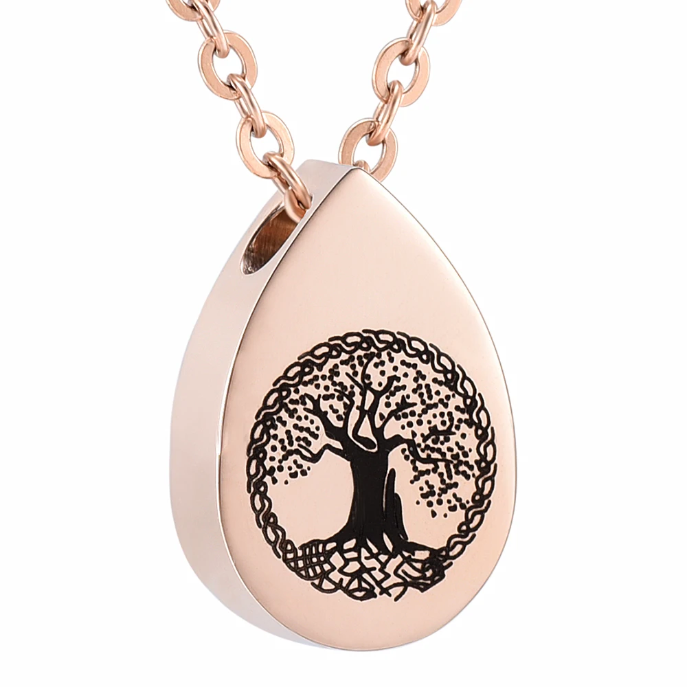 IJD7757 Teardrop Cremation Urn Necklace Tree Print Urn Memorial Jewelry