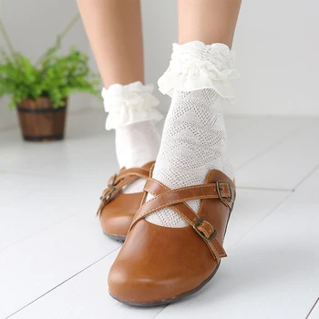 

Japanese Autumn Women Kawaii Princess White Black Lace lolita socks Retro Ruffle Cute Ladies Frilly Flower pilates socks