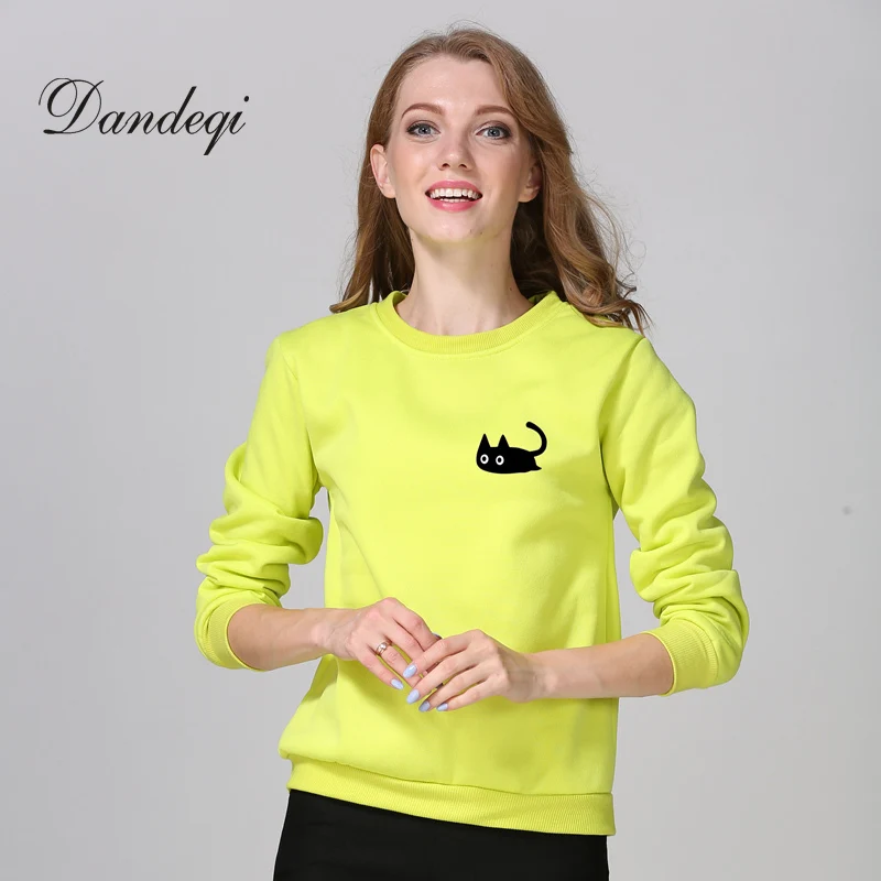 

Dandeqi 2017 Women Hoodies Winter Moltom Mujer Lovely Little Black Cat Printed Winter Thick Autumn Harajuku Sweatshirt