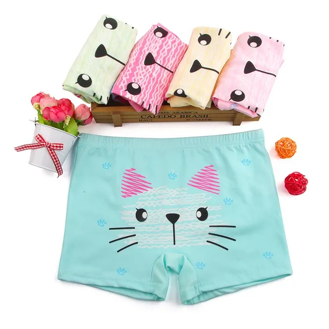 5pcs/lot Girls Cat Cartoon Boxer Shorts Spring Summer Ventilate Soft Underpant Underwear for 6 To 12 Years Old