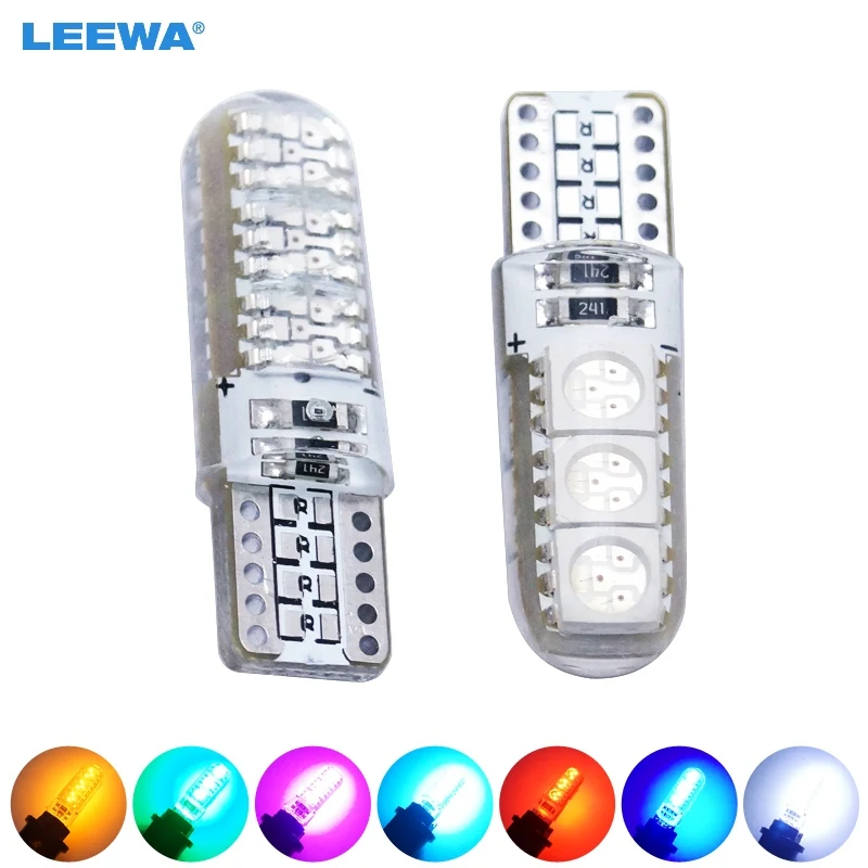

LEEWA 50 шт. T10 194 501 W5W 5050 6SMD Автомобильная силиконовая светодиодная боковая купольная карта клиновая лампа света 7 цветов # CA2905