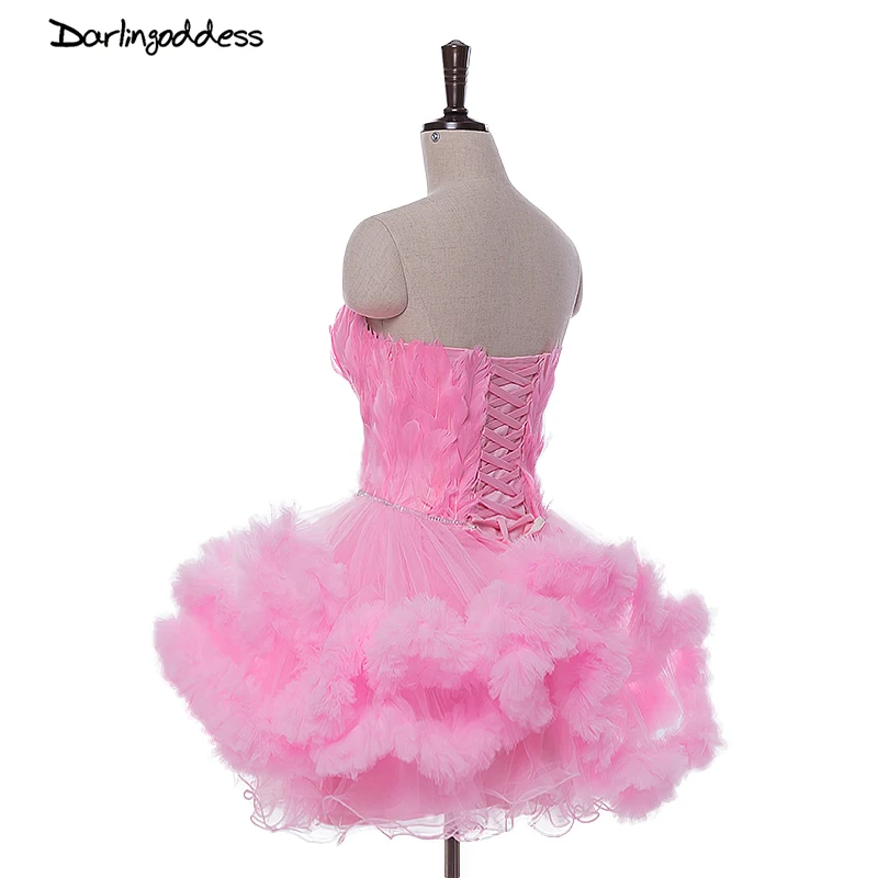 Сексуальный короткий светильник, розовое коктейльное платье,, перо, кристалл, официальное платье для свадебной вечеринки, стильное коктейльное платье для особых случаев