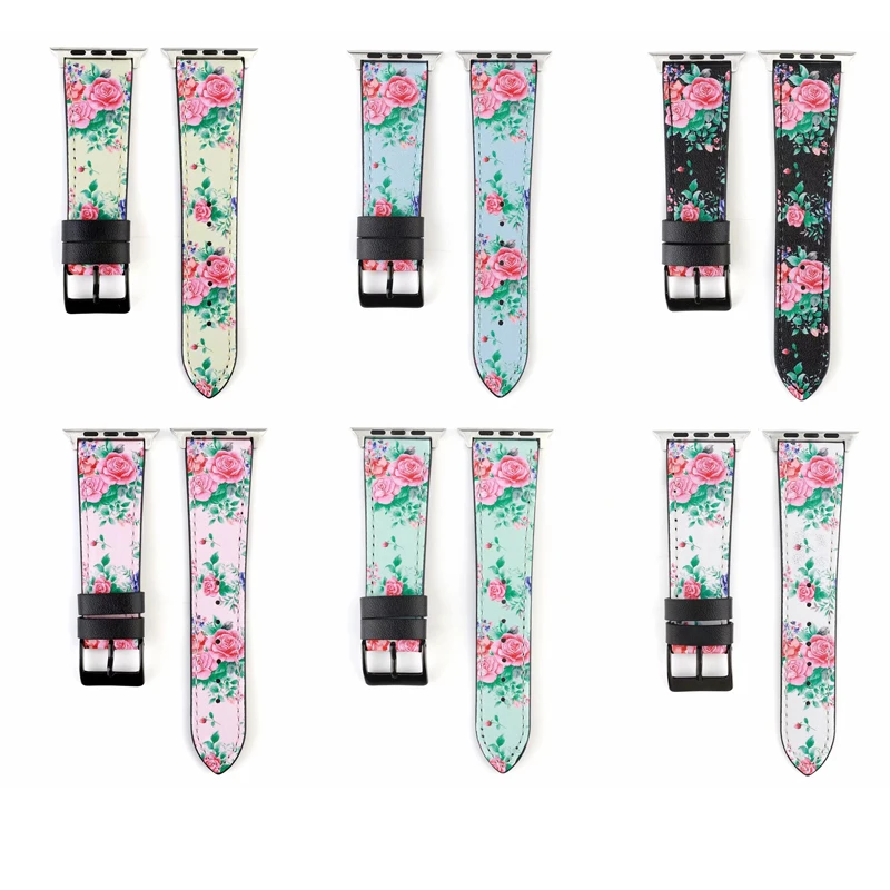 

Genuine Leather band for iWatch Apple Watch Series 1234 44mm 40mm 38mm 42mm New floral strap Watchbands