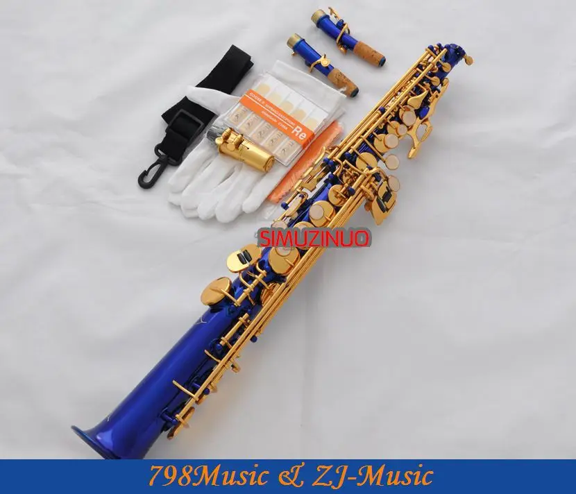 New Blue Gold Straight Bb Soprano Saxophone Sax High F G With Case 2