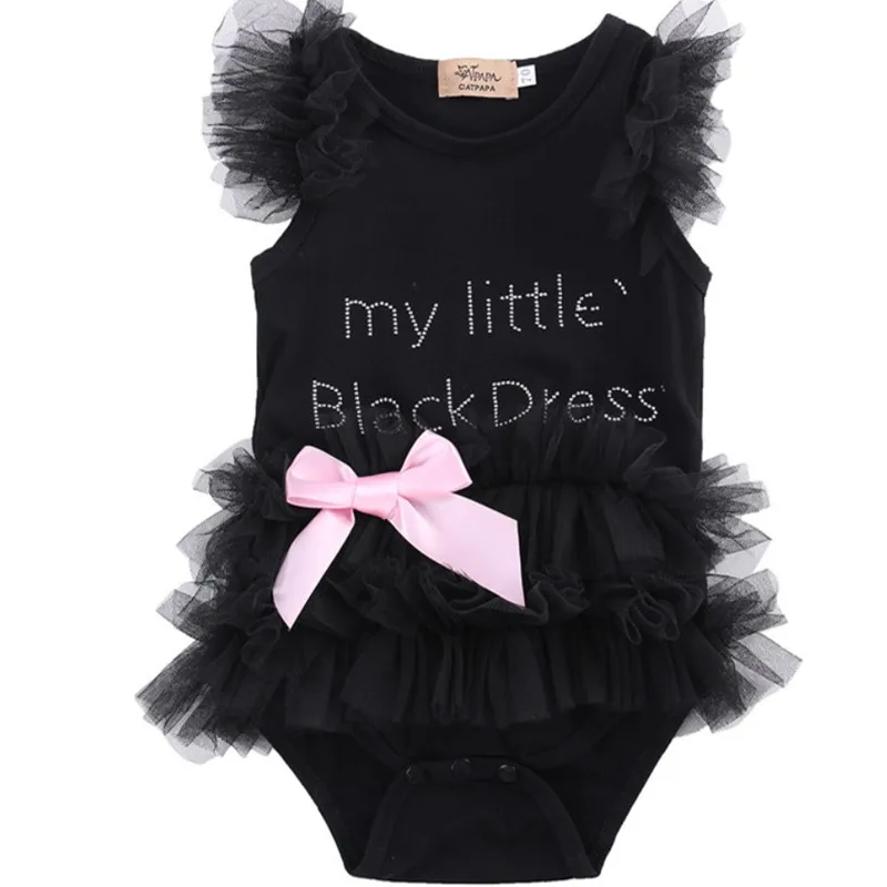 

2019 Black Children Baby Girl Clothes Lace Tulle Ruffled Bow Cotton Jumpsuit Jumpsuit Summer Romper