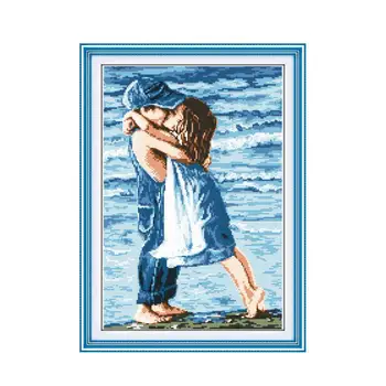 

Seashore Lovers Kiss 11CT 14CT Hand Embroidery Cross Stitch Kit Furniture Sewing Ornament Needlework Painting