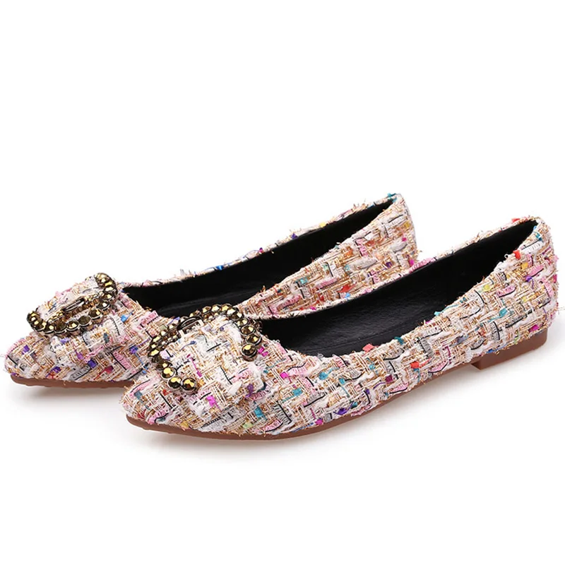 Women Flats Brand Female Single Shoes Women Shoes Slip On Rhinestone Round Toe Casual Shoes Spring Autumn New Arrival DE - Color: Apricot Shoes