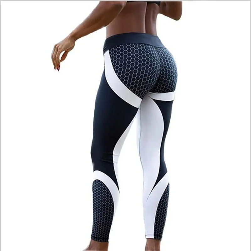 

New Fitness Leggings Geometric Honeycomb Digital Printing Sweatpants High Waist Hip Polyester Women Run Motion Leggings NO816