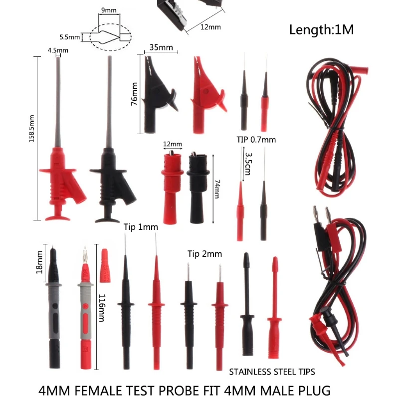 22 шт. мультиметр автомобильный испытательный набор аксессуаров 4 мм свинцовый кабель Крокодил Зажимы зонд комплект