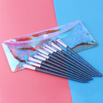 

New 10pcs Blue Glitter Unicorn Makeup Brushes Set High Quality Foundation Blending Cosmetic Make Up Tool Set With PVC Shinny Bag