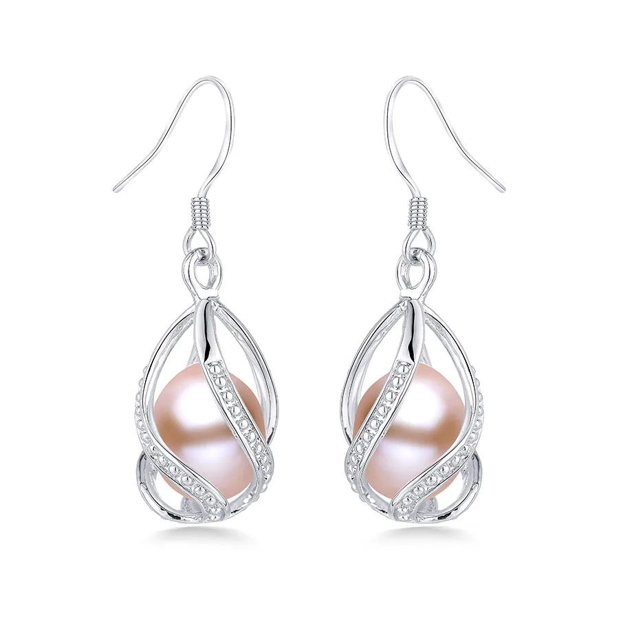 Модные серьги-капли из настоящего пресноводного жемчуга, элегантные серьги, серебро 925, женские свадебные ювелирные изделия из натурального жемчуга с коробкой - Цвет камня: pink pearl