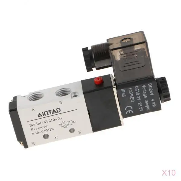 10pcs/lot 4V210-08 Solenoid Valve 5 Way 2 Position Pneumatic Air-Operated 1/4 BSPT 24V