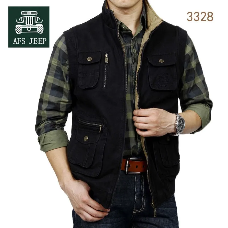 M~3XL 2015 Autumn Spring Reversible Casual Men Vest Coat AFS JEEP Cotton Pocket Cargo Outdoor Sleeveless Jackets Waistcoat Vests (23)