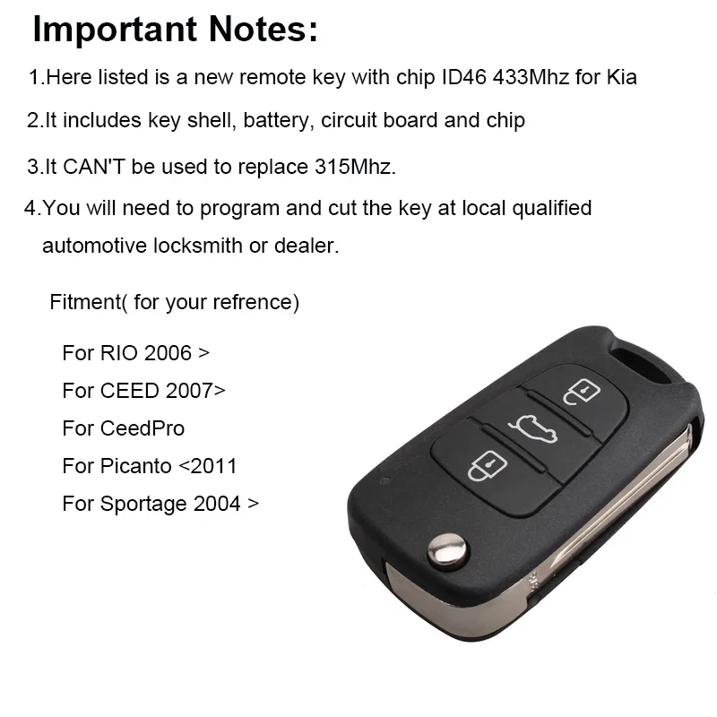 QWMEND 433 МГц флип Автомобильный Дистанционный ключ для Kia Rio Ceed Cee 'd CeedPro Picanto 2004 2005 2006 2007 2008 2009 2010 2011 ID46 чип