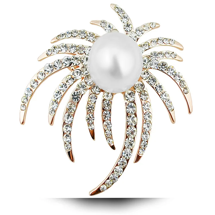 

2017 New Fashion Rhinestone SunFlower Pearl Brooches Corsage Quality Pin Cape Buckle Epaulet For Scarf Silver Gold 2Clors