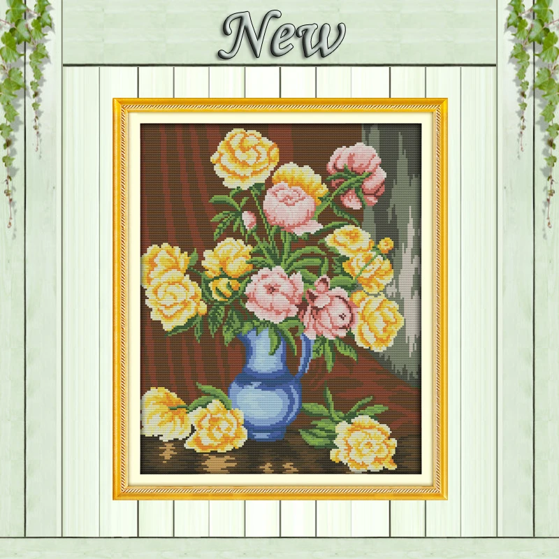 

Colorful Peony vase flowers 11CT Counted printed on canvas DMC 14CT Cross Stitch kits,embroidery needlework Sets,home wall Decor