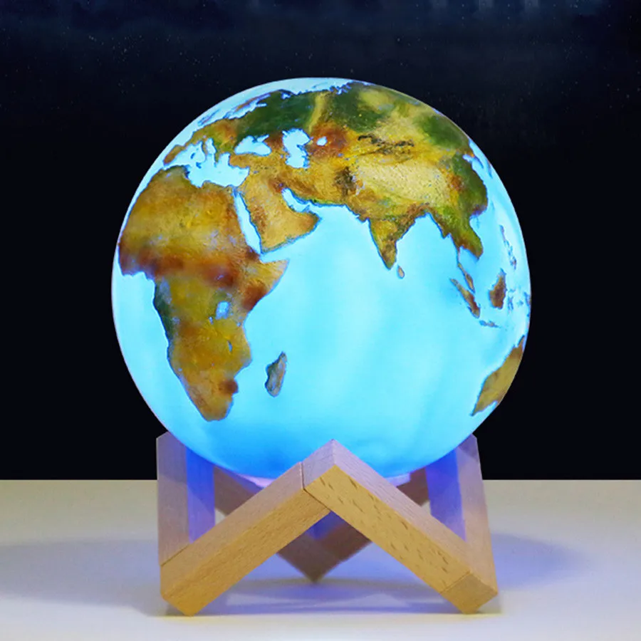  Thrisdar Rechargeable 3D Print Moon lamp 2 Color Touch Switch Earth Lamp Creative Gift Bed Desk Moo