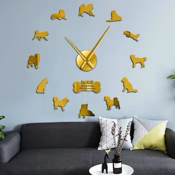 

Alaskan Malamute Dog Breed Wall Hanging DIY Wall Clock Housewarming Gift Quartz Acrylic Mirror Sticker Animal Pets Clock Watch
