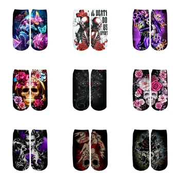 

PLstar Cosmos funny Gothic Skull Socks Summer Fashion 3D Cotton Socks Colorful Warm Short Ankle Socks women socks high quality-2