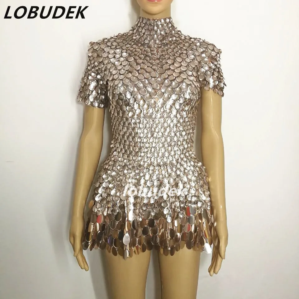 

Silver Sequins dress sexy female costumes Bright crystals singer dancer nightclub bar show DJ party groom