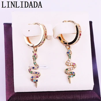 

6Pairs Gold color Micro Pave rainbow Cz Snake dangle earring multicolor cubic zirconia charm women trendy jewelry