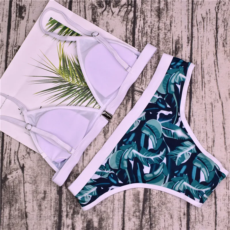 New style flower pattern green leaf women bikini adjustable strap swimsuit Brazilian bathing suit padded swimwear