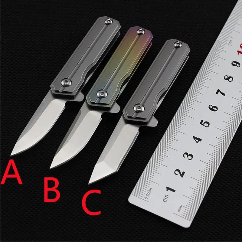 

58-60HRC Mini key chain pocket knife D2 blade TC4 Titanium handle folding knife EDC pocket knife outdoor camping Survival tool