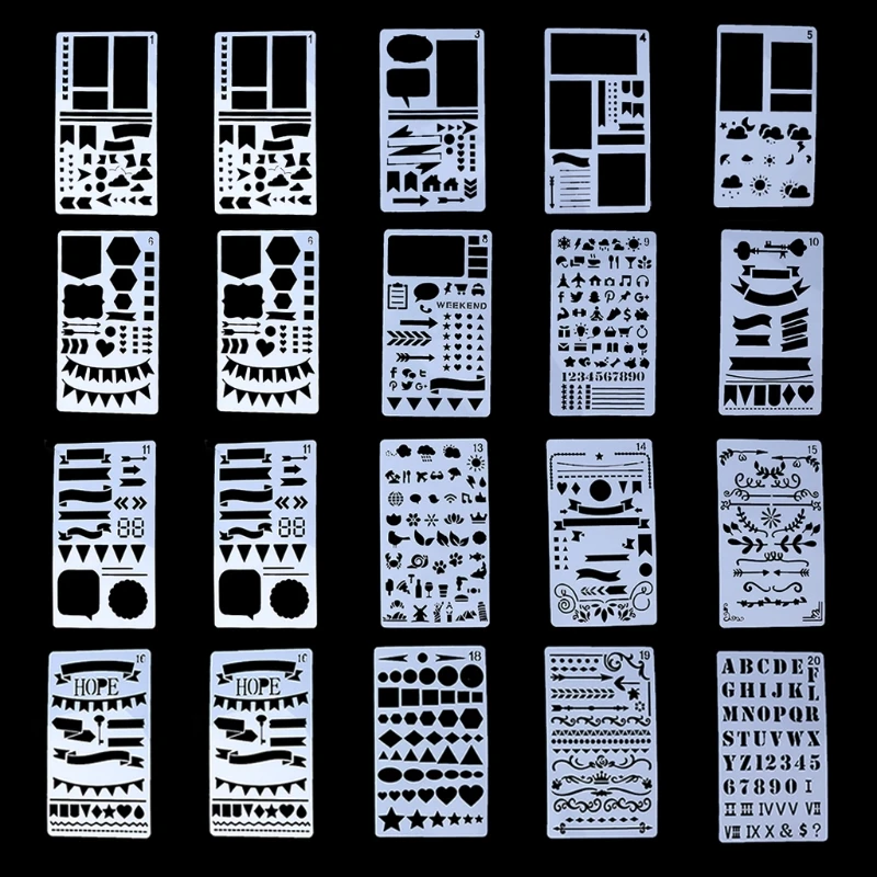 20 узоров на выбор, различные трафареты для рисования, домашний планировщик для скрапбукинга, альбом для рукоделия