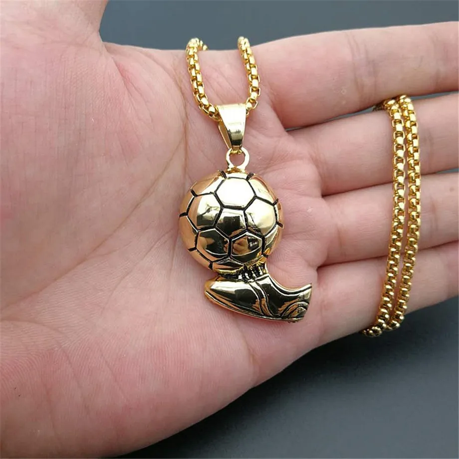 

Soccer Shoes Necklace for Men Stainless Steel Gold color Football Shoes Sports Souvenir Pendants Necklaces Jewelry Gift