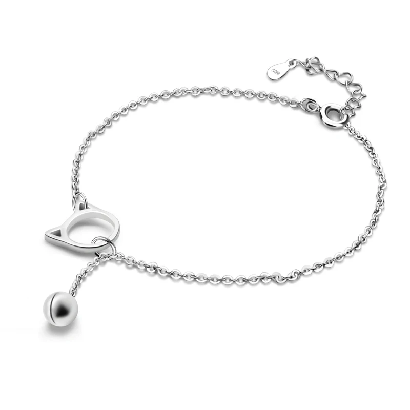 

100% 925 sterling silver Cute style cat Anklets Barefoot Crochet Sandals Foot Jewelry Leg New Anklets Bracelets For Women 22cm