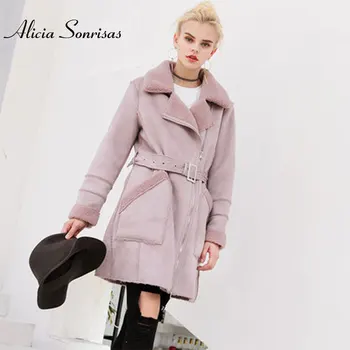 

Deer Leather Cashmere Jacket Female Long Lambswool Trench Coat Women Thickening Warm Suede Loose Cotton Winter Coat U3702