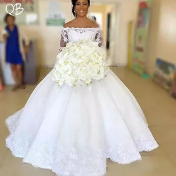 شراءالأميرة طويلة الأكمام رقيق الدانتيل يزين كبيرة قطار الفاخرة رومانسية الزفاف فساتين Vestidos دي Novia مخصص DW232