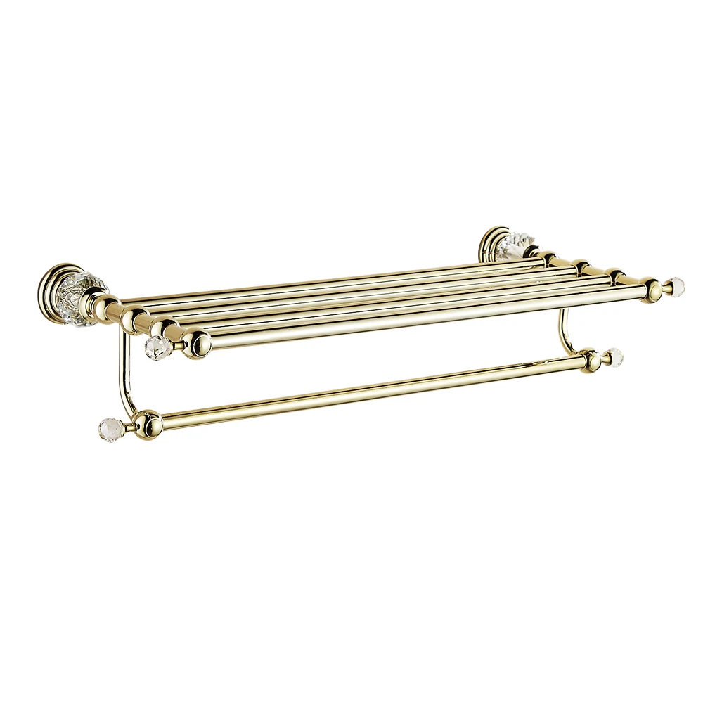 

Anqtiue Polished Brass Towel Holder Silver Towel Bar Towel Rack 2-Layer White Crystal Bathroom Accessories Bathroom Products HW