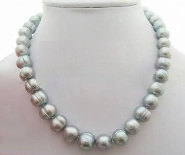 18 inch huge AAA12-13mm Natural south sea baroque gray pearl necklace 14k Clasp |